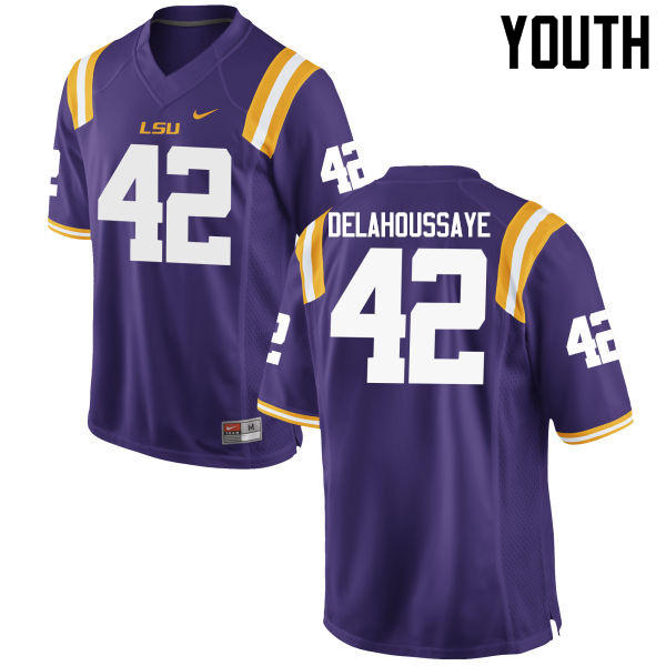 Youth LSU Tigers #42 Colby Delahoussaye College Football Jerseys Game-Purple - Click Image to Close